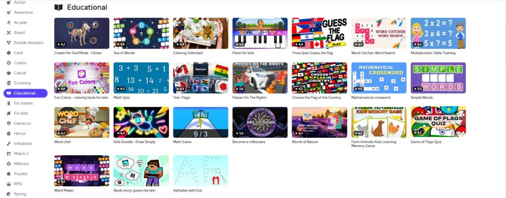 Educational Games on Yandex